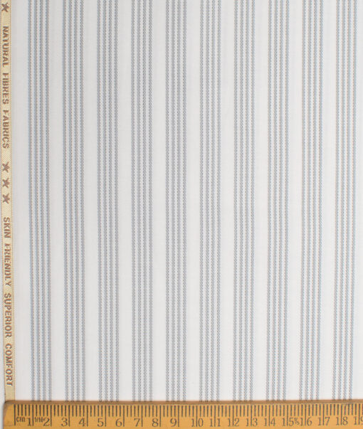 Cotton Fusion  Poly Cotton Striped Shirting Fabric (White & Grey)