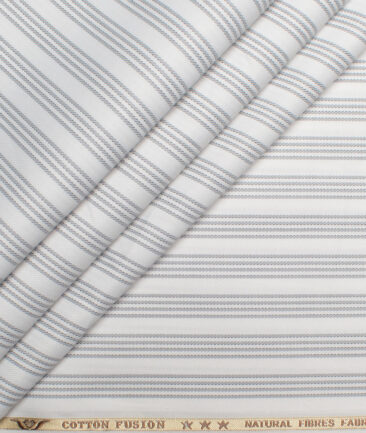 Cotton Fusion  Poly Cotton Striped Shirting Fabric (White & Grey)
