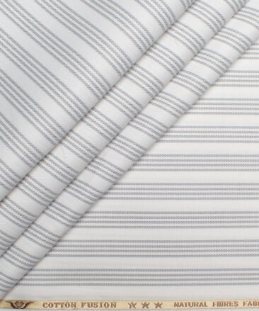 Cotton Fusion  Poly Cotton Striped Shirting Fabric (White & Grey)