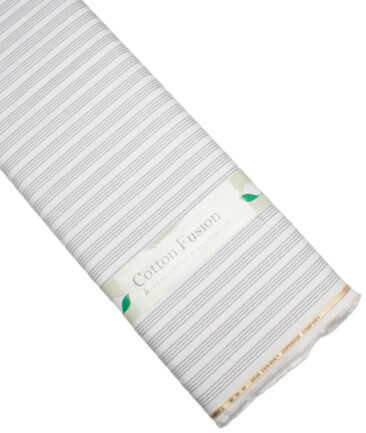 Cotton Fusion  Poly Cotton Striped Shirting Fabric (White & Grey)