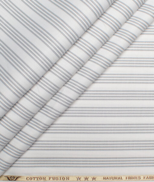 Cotton Fusion  Poly Cotton Striped Shirting Fabric (White & Grey)