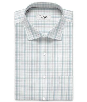 Cotton Fusion  Poly Cotton Checks Shirting Fabric (White & Sea Green)