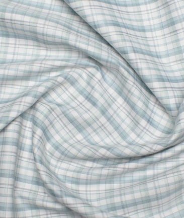 Cotton Fusion  Poly Cotton Checks Shirting Fabric (White & Sea Green)