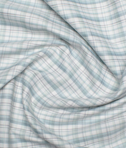 Cotton Fusion  Poly Cotton Checks Shirting Fabric (White & Sea Green)