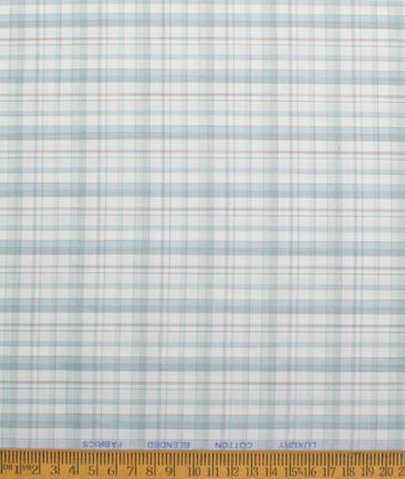 Cotton Fusion  Poly Cotton Checks Shirting Fabric (White & Sea Green)
