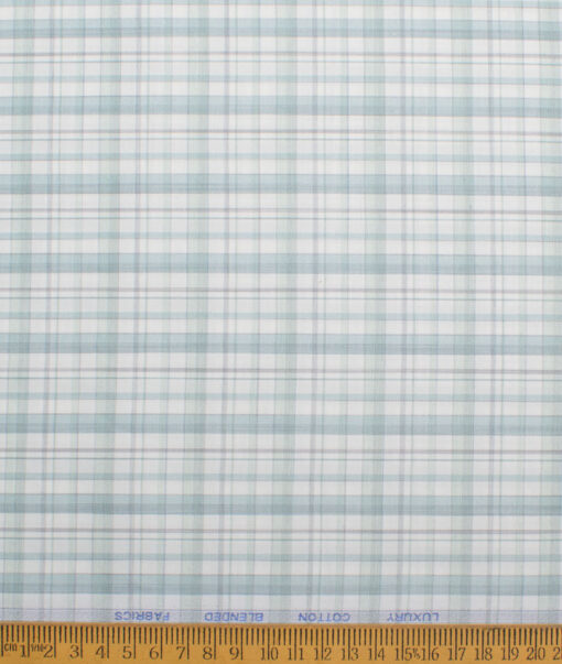 Cotton Fusion  Poly Cotton Checks Shirting Fabric (White & Sea Green)