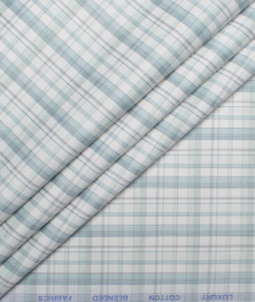 Cotton Fusion  Poly Cotton Checks Shirting Fabric (White & Sea Green)