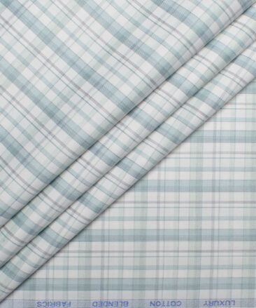 Cotton Fusion  Poly Cotton Checks Shirting Fabric (White & Sea Green)