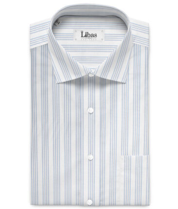 Cotton Fusion  Poly Cotton Striped Shirting Fabric (White & Sky Blue)