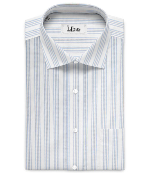 Cotton Fusion  Poly Cotton Striped Shirting Fabric (White & Sky Blue)