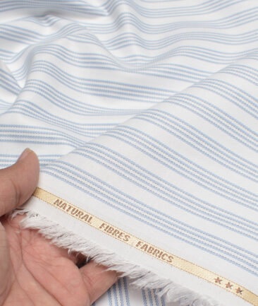 Cotton Fusion  Poly Cotton Striped Shirting Fabric (White & Sky Blue)