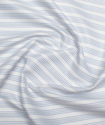Cotton Fusion  Poly Cotton Striped Shirting Fabric (White & Sky Blue)