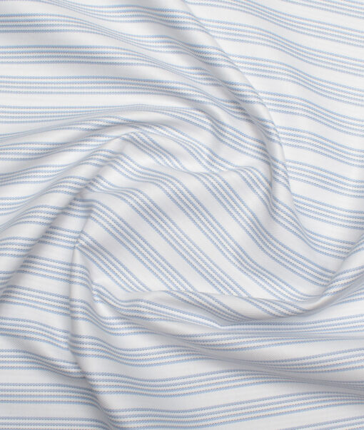 Cotton Fusion  Poly Cotton Striped Shirting Fabric (White & Sky Blue)