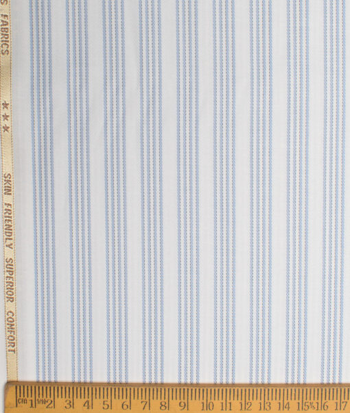 Cotton Fusion  Poly Cotton Striped Shirting Fabric (White & Sky Blue)