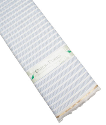 Cotton Fusion  Poly Cotton Striped Shirting Fabric (White & Sky Blue)