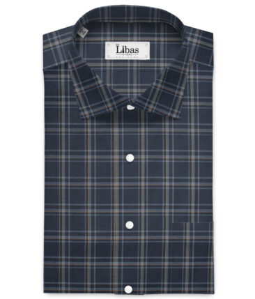 Cotton Fusion  Poly Cotton Checks Shirting Fabric (Dark Navy Blue)