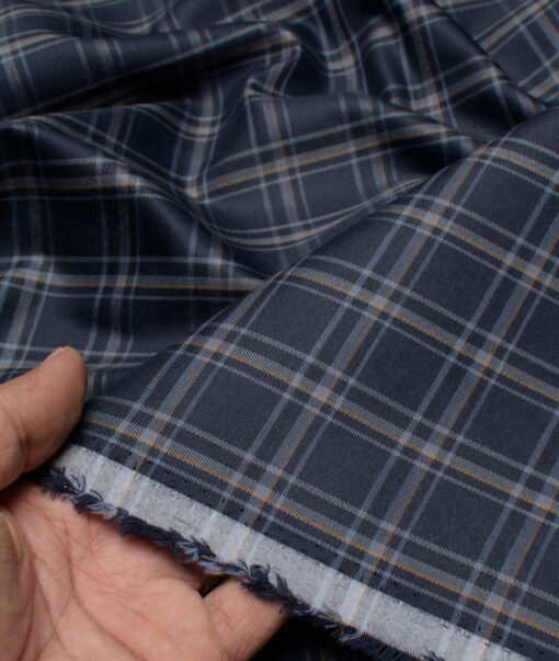 Cotton Fusion  Poly Cotton Checks Shirting Fabric (Dark Navy Blue)
