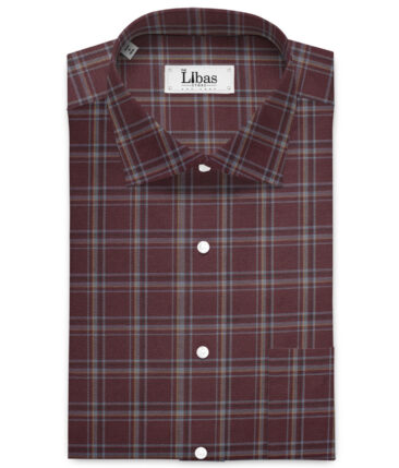 Cotton Fusion  Poly Cotton Checks Wrinkle Free Shirting Fabric (Dark Wine) - Image 2