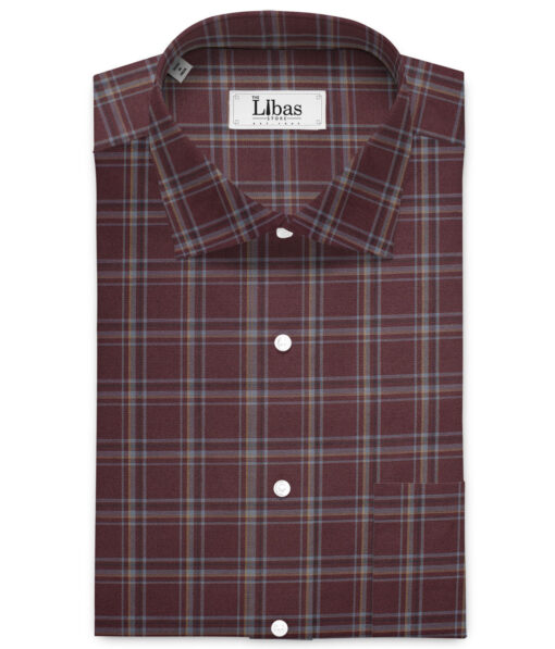 Cotton Fusion  Poly Cotton Checks Wrinkle Free Shirting Fabric (Dark Wine) - Image 2