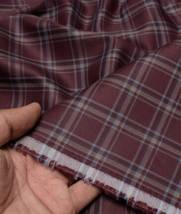 Cotton Fusion  Poly Cotton Checks Wrinkle Free Shirting Fabric (Dark Wine) - Image 3