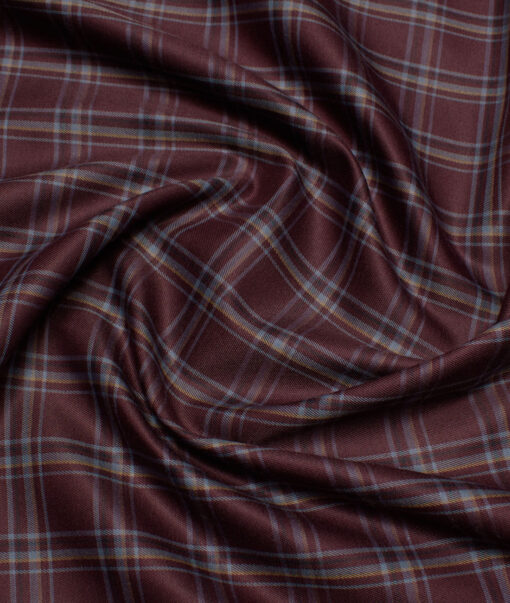 Cotton Fusion  Poly Cotton Checks Wrinkle Free Shirting Fabric (Dark Wine) - Image 4