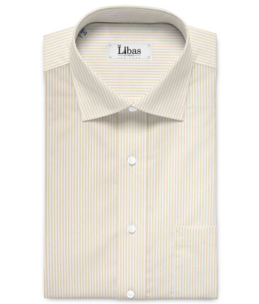 Cotton Fusion  Poly Cotton Striped Shirting Fabric (White & Beige)