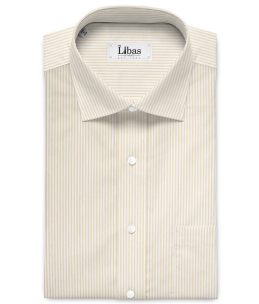 Cotton Fusion  Poly Cotton Striped Shirting Fabric (White & Beige)