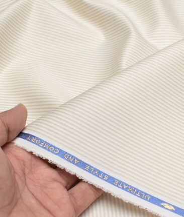 Cotton Fusion  Poly Cotton Striped Shirting Fabric (White & Beige)