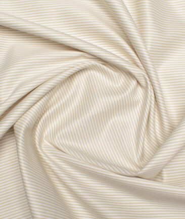 Cotton Fusion  Poly Cotton Striped Shirting Fabric (White & Beige)