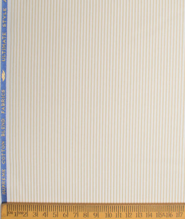 Cotton Fusion  Poly Cotton Striped Shirting Fabric (White & Beige)