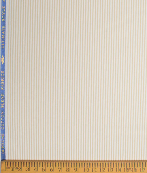 Cotton Fusion  Poly Cotton Striped Shirting Fabric (White & Beige)