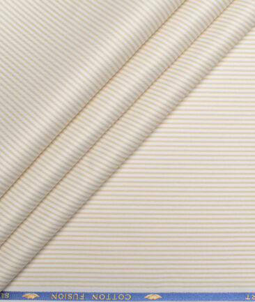 Cotton Fusion  Poly Cotton Striped Shirting Fabric (White & Beige)