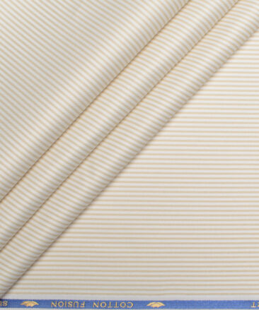 Cotton Fusion  Poly Cotton Striped Shirting Fabric (White & Beige)