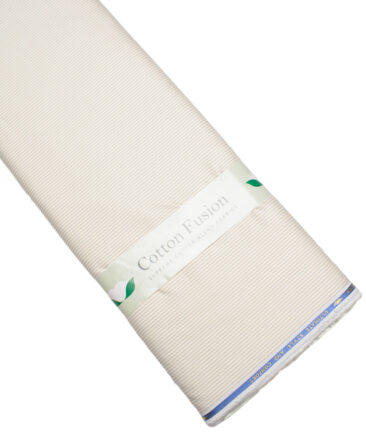 Cotton Fusion  Poly Cotton Striped Shirting Fabric (White & Beige)