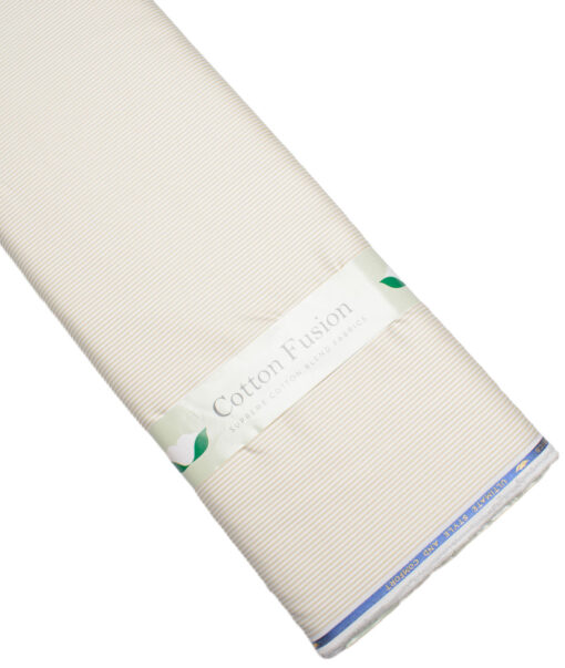 Cotton Fusion  Poly Cotton Striped Shirting Fabric (White & Beige)