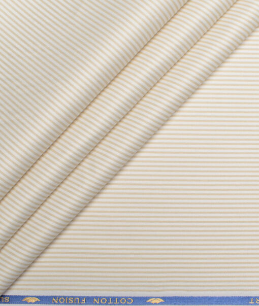 Cotton Fusion  Poly Cotton Striped Shirting Fabric (White & Beige)