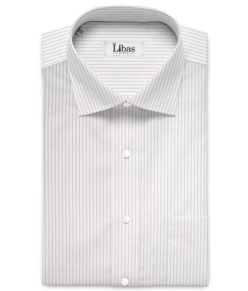 Cotton Fusion  Poly Cotton Striped Shirting Fabric (White & Grey)