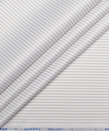 Cotton Fusion  Poly Cotton Striped Shirting Fabric (White & Grey)