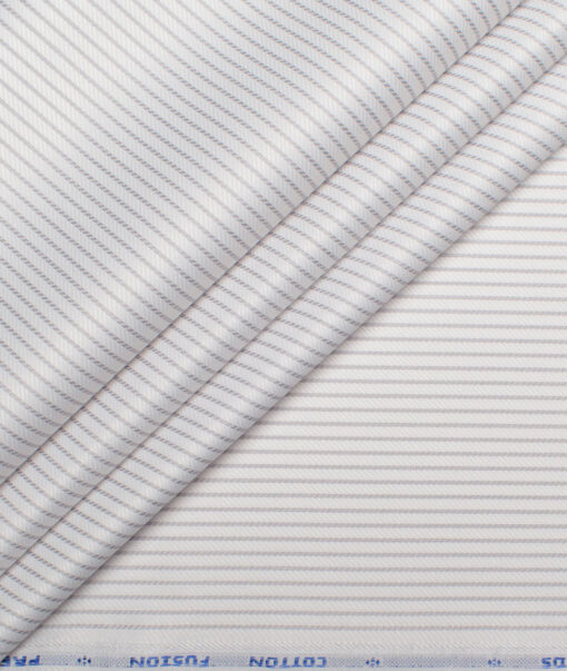 Cotton Fusion  Poly Cotton Striped Shirting Fabric (White & Grey)