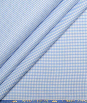 Cotton Fusion  Poly Cotton Checks Shirting Fabric (Sky Blue)