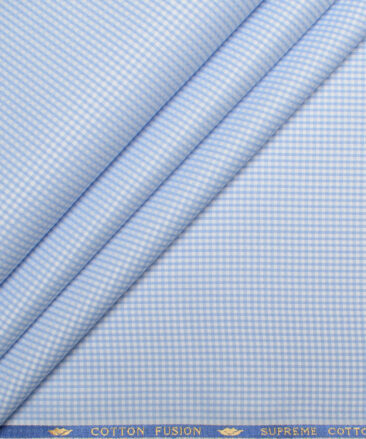 Cotton Fusion  Poly Cotton Checks Shirting Fabric (Sky Blue)