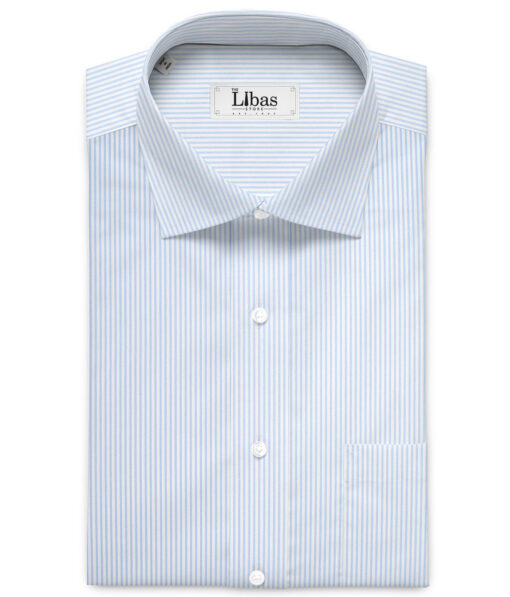 Cotton Fusion  Poly Cotton Striped Shirting Fabric (Sky Blue)