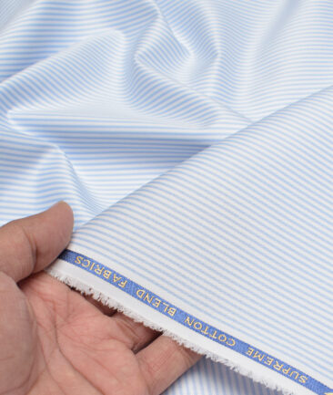 Cotton Fusion  Poly Cotton Striped Shirting Fabric (Sky Blue)