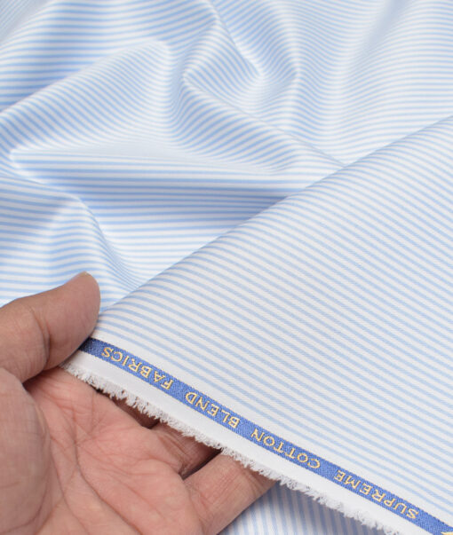 Cotton Fusion  Poly Cotton Striped Shirting Fabric (Sky Blue)