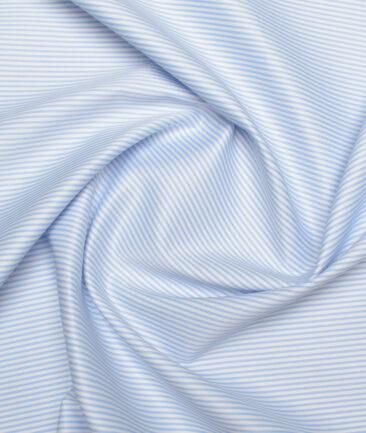 Cotton Fusion  Poly Cotton Striped Shirting Fabric (Sky Blue)