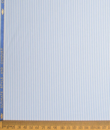 Cotton Fusion  Poly Cotton Striped Shirting Fabric (Sky Blue)