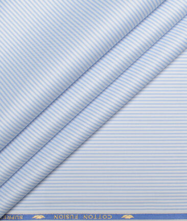 Cotton Fusion  Poly Cotton Striped Shirting Fabric (Sky Blue)