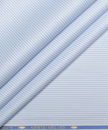 Cotton Fusion  Poly Cotton Striped Shirting Fabric (Sky Blue)