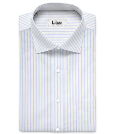 Cotton Fusion  Poly Cotton Striped Shirting Fabric (White & Sky Blue)