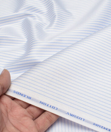 Cotton Fusion  Poly Cotton Striped Shirting Fabric (White & Sky Blue)